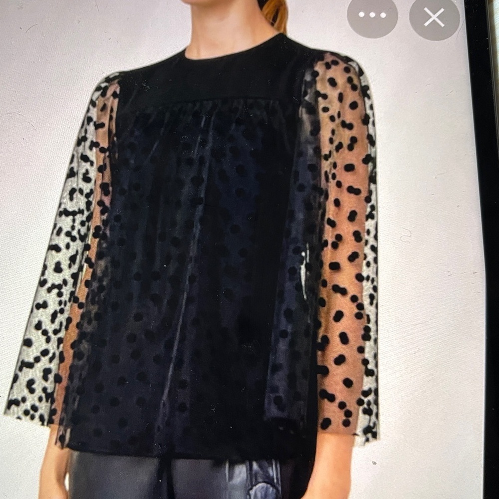 Akris Punto Black Mesh Overlay Velvet Polka Dot Blouse 8